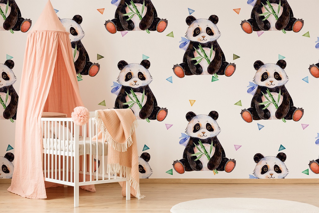 Fototapete mit Panda im Mädchenzimmmer