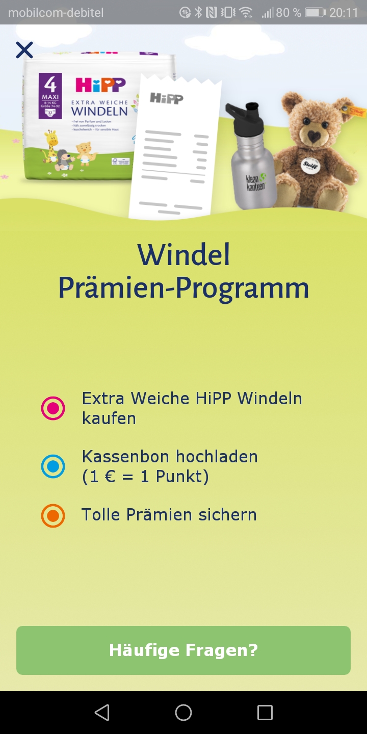 HiPP Windel App Prämien sammeln Android